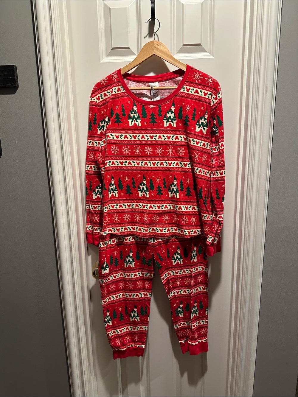 Disney Red Holiday Castle & Tree Kids Pajama Set